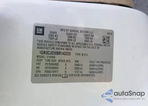 2011 Chevrolet Suburban 1500 Lt1 from USA, damaged, VIN 1GNSCJE08BR143220